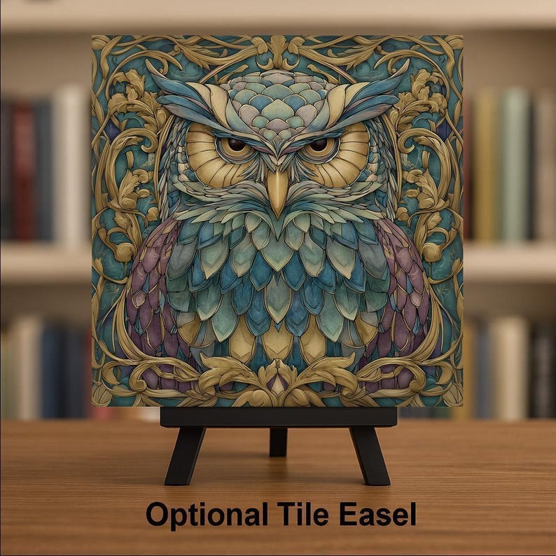 Owl Wall Art Ceramic Tile Art Nouveau Gift William Morris Botanical Woodland Bird Lover Birdwatcher Memorial Sympathy Gift for Her image 3