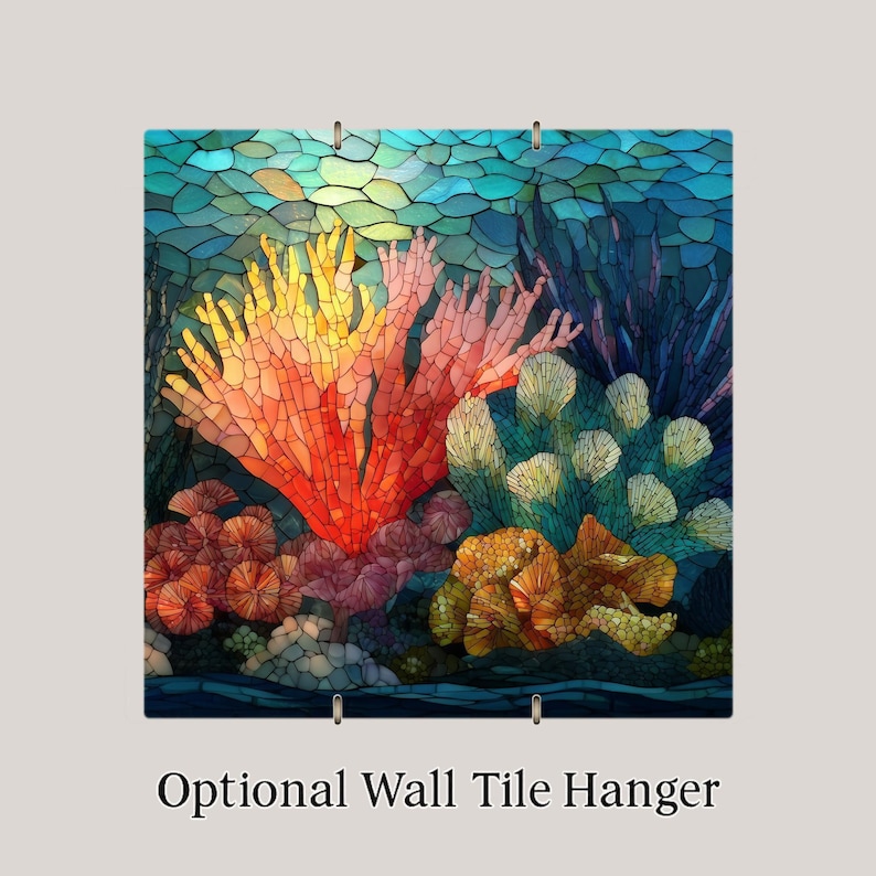 Coral Reef Wall Art Ceramic Tile Ocean Gift Stained Glass Decor Marine Nature Art Reef Lover Coastal Gift Tile 画像 4