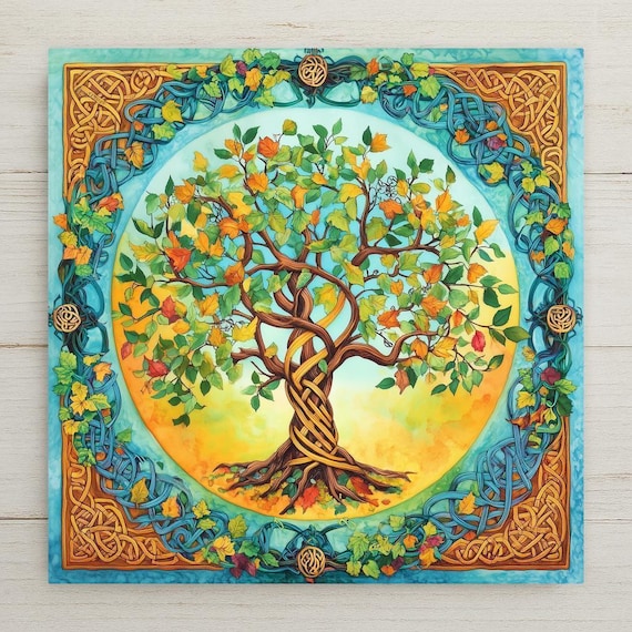 Celtic Tree of Life Ceramic Tile: Irish Pagan Altar Decor, Wiccan Coaster, Druid Symbol Wall Art