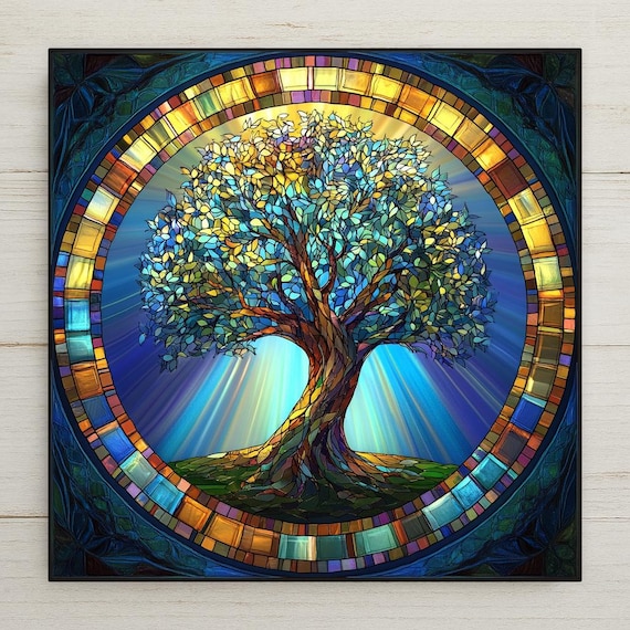 Tree of Life Ceramic Tile: Stained Glass Style Art Nouveau Decor