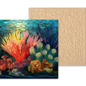 Coral Reef Wall Art Ceramic Tile Ocean Gift Stained Glass Decor Marine Nature Art Reef Lover Coastal Gift Tile 画像 9