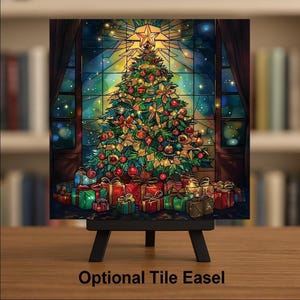 Christmas Tree Ceramic Tile Wall Art Stained Glass Style Faith Decor Christian Holiday Home Bookshelf Art image 3