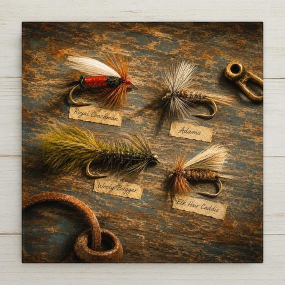 Tied Flies Ceramic Art Tile: Fly Fishing Wall Decor Fly Tying Angler Home Decor Wall Art