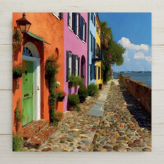 Charleston Wall Art Ceramic Tile Stained Glass Style South Carolina Gift Rainbow Row Decor Place Identity