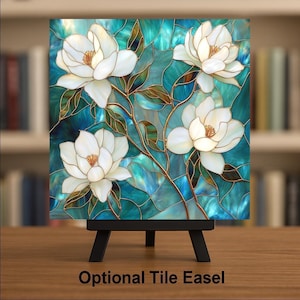 Magnolia Wall Art Azulejo Cerámico Art Nouveau Regalo Estilo William Morris Vidriera Decoración Floral Naturaleza Botánica imagen 3
