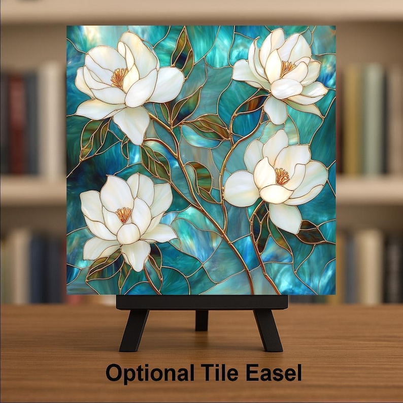Magnolia Wall Art Azulejo Cerámico Art Nouveau Regalo Estilo William Morris Vidriera Decoración Floral Naturaleza Botánica imagen 3