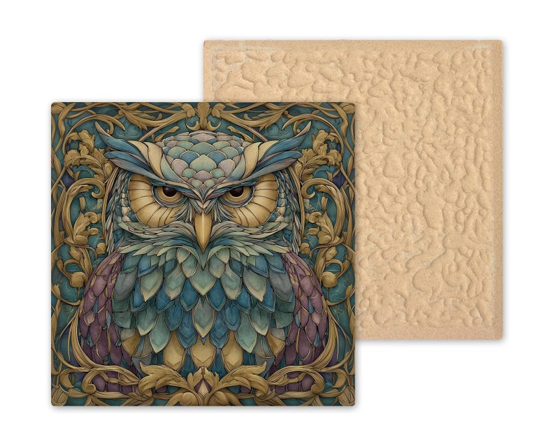 Owl Wall Art Ceramic Tile Art Nouveau Gift William Morris Botanical Woodland Bird Lover Birdwatcher Memorial Sympathy Gift for Her image 9