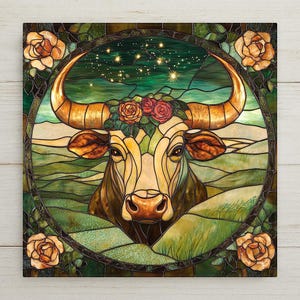 Taurus Zodiac Wall Art Ceramic Tile Astrology Gift Bull Decor April May Birthday Art Taurus Lover Gift Tile