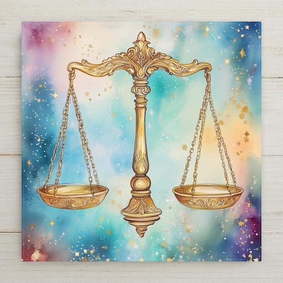 Libra Scales Ceramic Tile Art: Celestial Zodiac Sign Decor