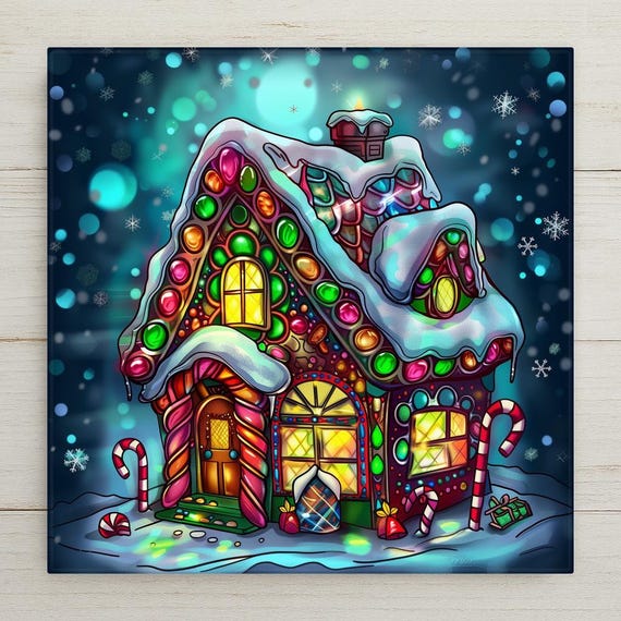 Whimsical Stained Glass Gingerbread House Ceramic Tile Home Decor - Christmas Holiday Wall Art Decor Gift