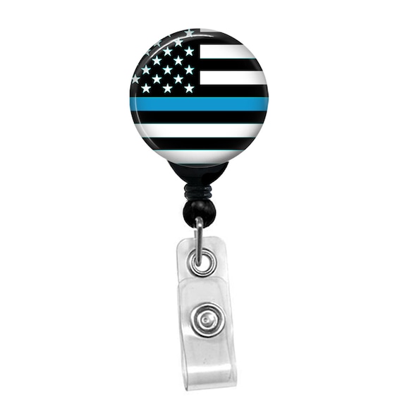 Blue Line Support Badge Reel Name ID Patriotic USA Quarter Flag Retractable Lanyard Pull Card Badge Holder