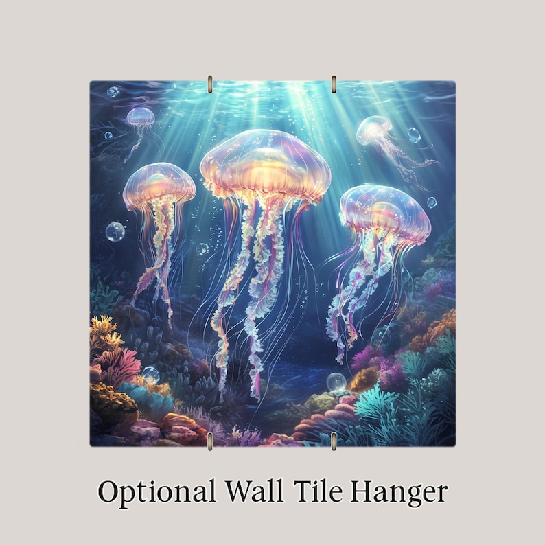 Luminescent Jellyfish Ceramic Tile: Ocean-Inspired Trivet, Wall Art & Bathroom Decor for Coastal Homes image 4
