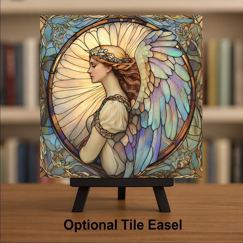 Guardian Angel Wall Art Ceramic Tile Stained Glass Style Memorial Sympathy Religious Spiritual Gift Decor image 3