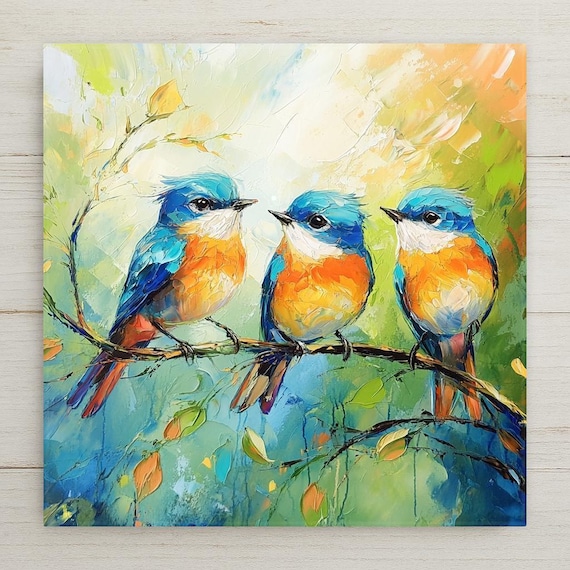 Colorful Songbird Ceramic Tile: Handcrafted Nature Wall Art for Bird Lovers and Home Decor Enthusiasts
