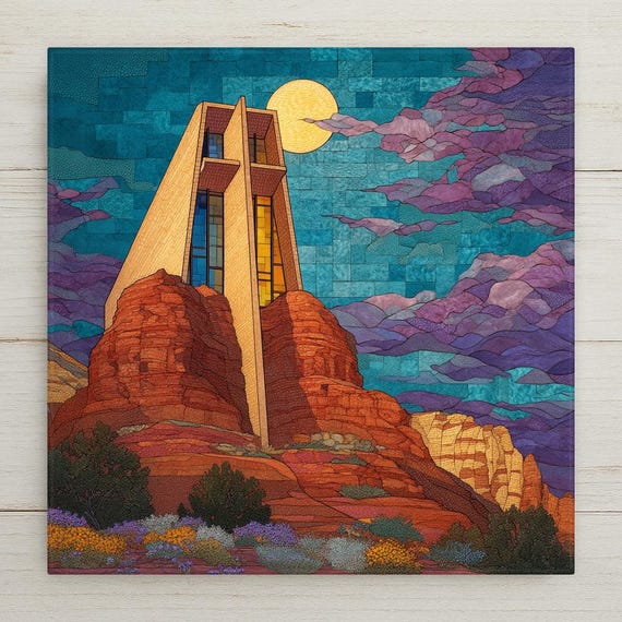 Chapel Holy Cross Sedona Ceramic Tile Art - Stained Glass Mosaic Desert Mountain Wall Decor Spiritual Gift