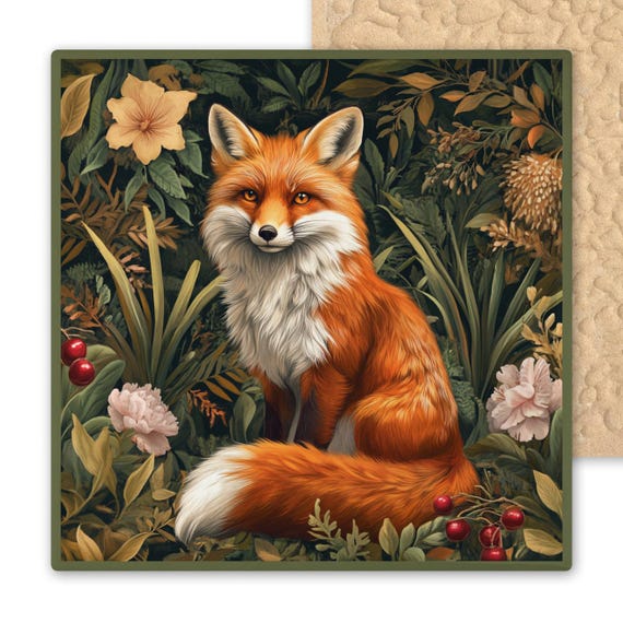 Art Nouveau Fox Ceramic Tile: William Morris Inspired Woodland Wall Decor - Nature Lover's Gift