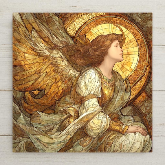 Guardian Angel Ceramic Tile Wall Art – Stained Glass Style Angel of Comfort, Remembrance & Protection, Meaningful Home Decor Gift