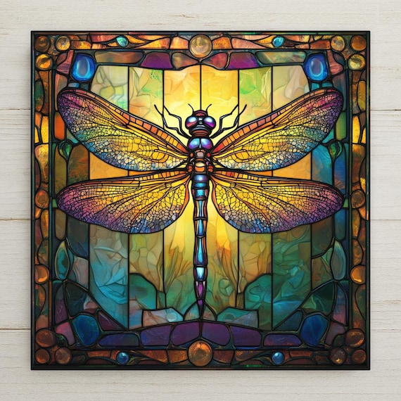Dragonfly Ceramic Tile: Art Nouveau Stained Glass Decor