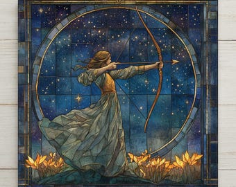 Handcrafted Sagittarius Zodiac Ceramic Tile - Archer Wall Art, Stained Glass Decor, Celestial Birthday Gift