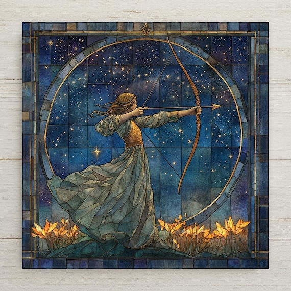 Handcrafted Sagittarius Zodiac Ceramic Tile - Archer Wall Art, Stained Glass Decor, Celestial Birthday Gift