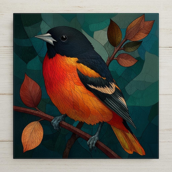 Baltimore Oriole Wall Art Ceramic Tile Stained Glass Style Maryland Gift State Bird Birdwatcher Place Identity