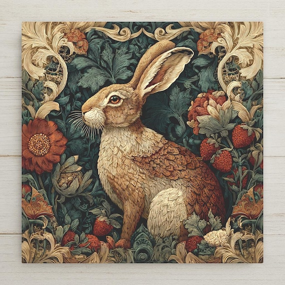 William Morris Hare Ceramic Art Tile: Woodland Wall Decor Art Nouveau Vintage Inspired Art Traditional Home Decor Rabbit Lover