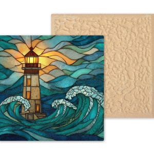 Lighthouse Ceramic Tile Wall Art - Stained Glass Style Coastal Ocean Nautical Home Decor image 9