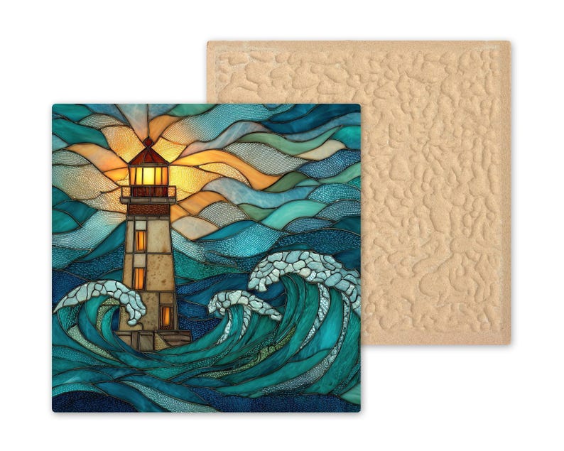 Lighthouse Ceramic Tile Wall Art - Stained Glass Style Coastal Ocean Nautical Home Decor image 9