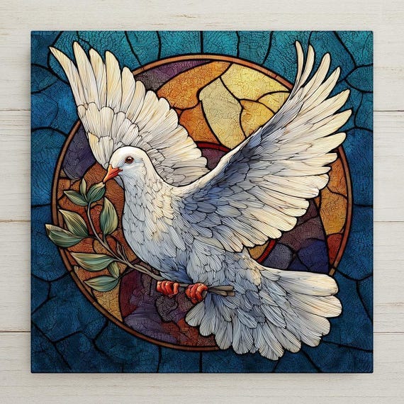 Dove Ceramic Tile Wall Art - Stained Glass Style Christian Home Decor, Peaceful Bird Nature Artwork Gift