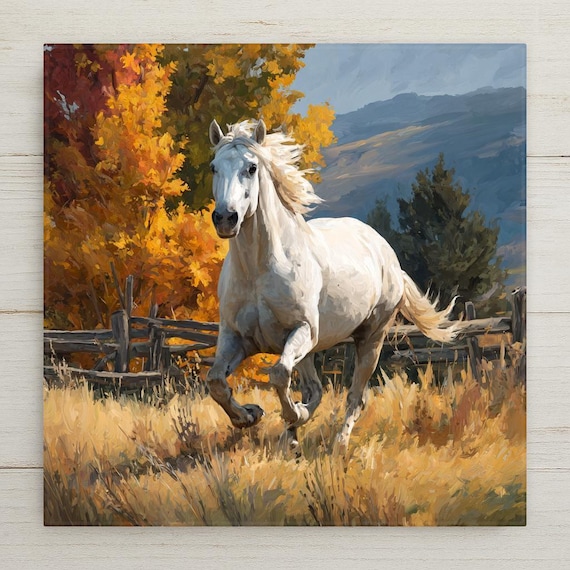 Horse Wall Art Ceramic Tile Horse Lover Gift Equestrian Decor White Horse Tile Art