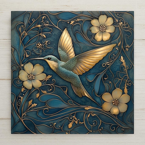 Hummingbird Wall Art Ceramic Tile William Morris Style Hummingbird Gift Bird Lover Botanical Decor Nature Gift Tile