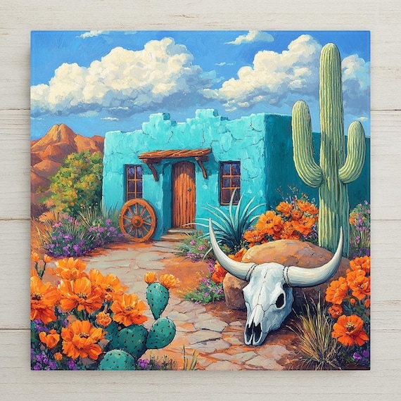 Southwestern Adobe House Ceramic Tile: Rustic Desert Decor