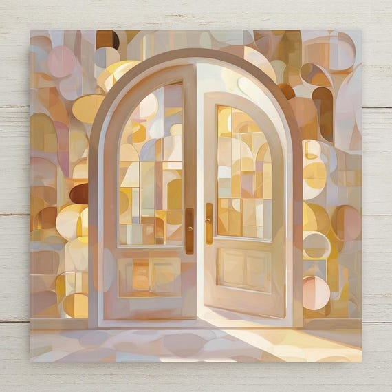 Symbolic Open Doorway Ceramic Tile Wall Art – Meaningful New Beginnings Design, Stained Glass Style Spiritual Wall Decor