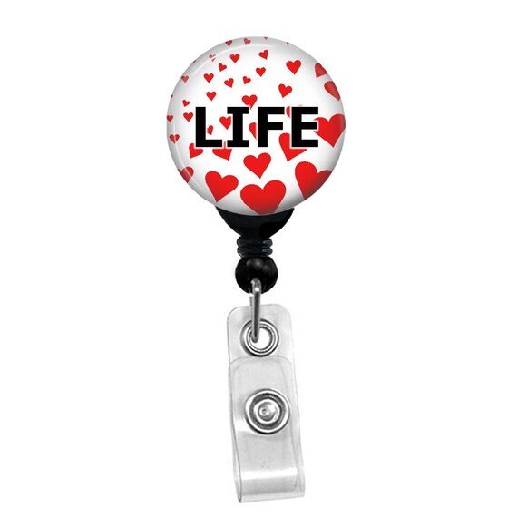 I Love Life With Hearts Background Retractable Badge Reel Custom Name Card ID Nurse Badge Holder