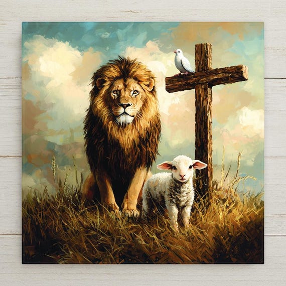 Lion and Lamb Ceramic Tile Art: Christian Home Decor