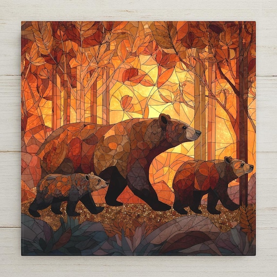 Bear Family Wall Art Ceramic Tile Wildlife Decor Cabin Gift Bear Lover Art Nature Tile