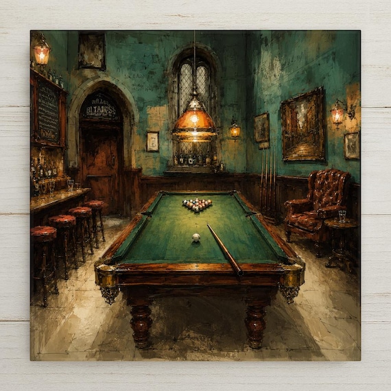 Pool Table Ceramic Art Tile: Billiards Wall Decor Man Cave Game Room Home Decor Wall Art