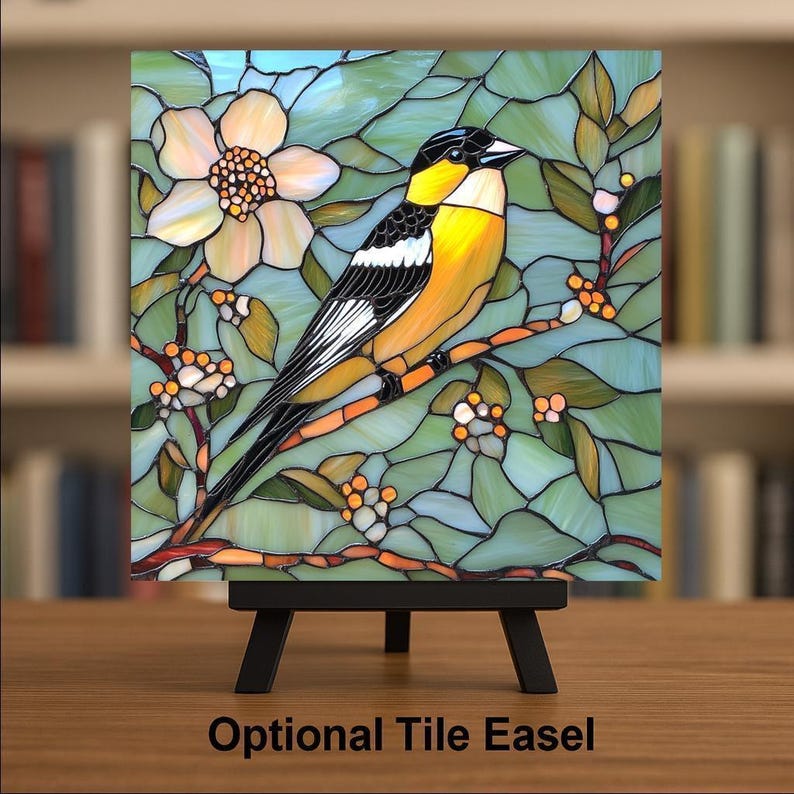 Goldfinch Wall Art Ceramic Tile Nature Lover Gift Ornamental Bird Decor Yellow Bird Art Birdwatcher Gift Tile image 3