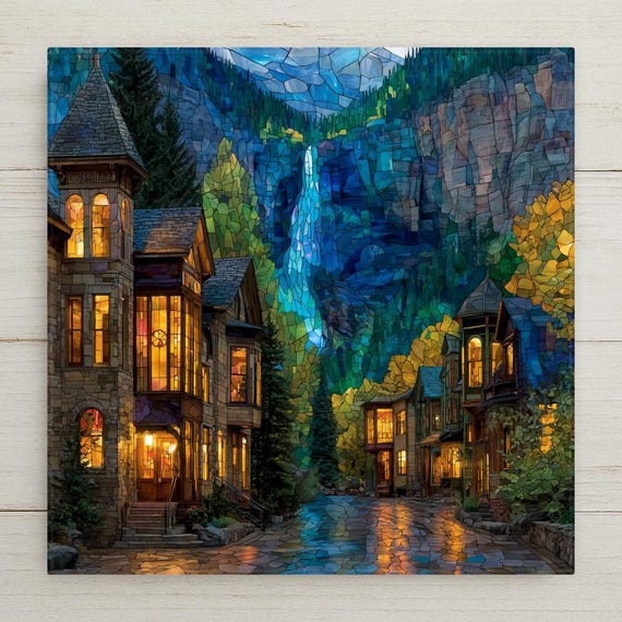Telluride Wall Art Ceramic Tile Stained Glass Style Colorado Gift Mountain Town Decor Place Identity