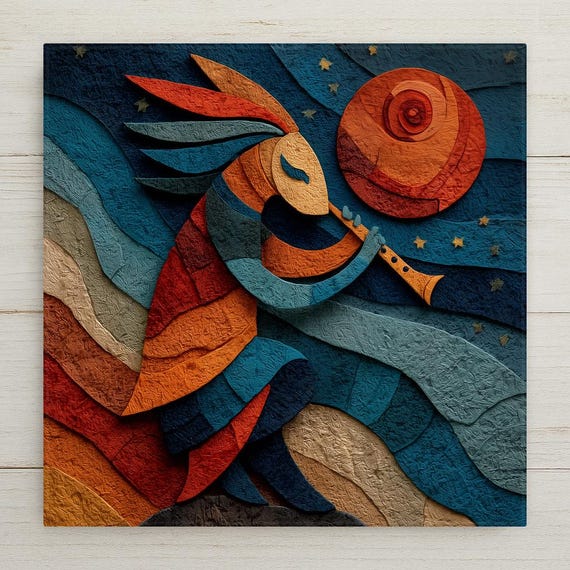 Kokopelli Wall Art Ceramic Tile Stained Glass Style Southwest Gift Desert Art Place Identity Cultural Nature Gift