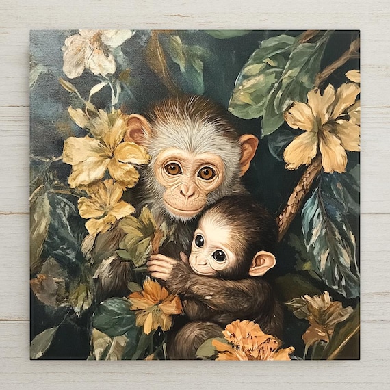 Whimsical Woodland Monkey Ceramic Tile - William Morris Inspired Jungle Botanical Wall Art Decor