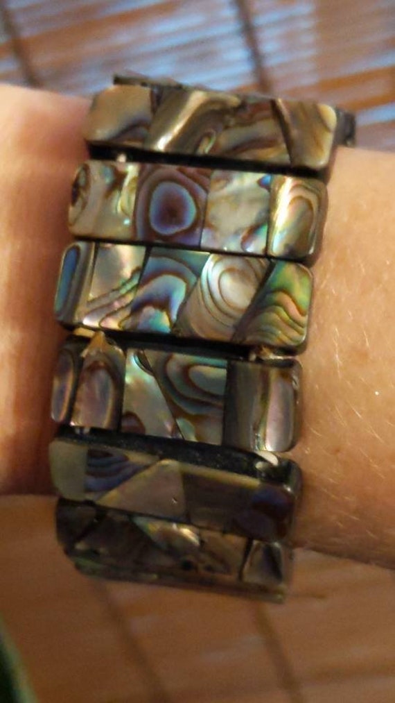 Stunning vintage abalone shell inlay wide stretch 