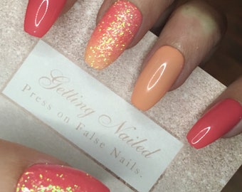 Peach Fake Nails Etsy