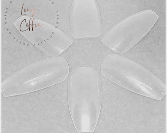 500pc nagels, lange kist nagels, lange ballerina nagels, duidelijke tips, duidelijke valse nagels, duidelijke valse nagels, doe het thuis Kit, verwen nagel