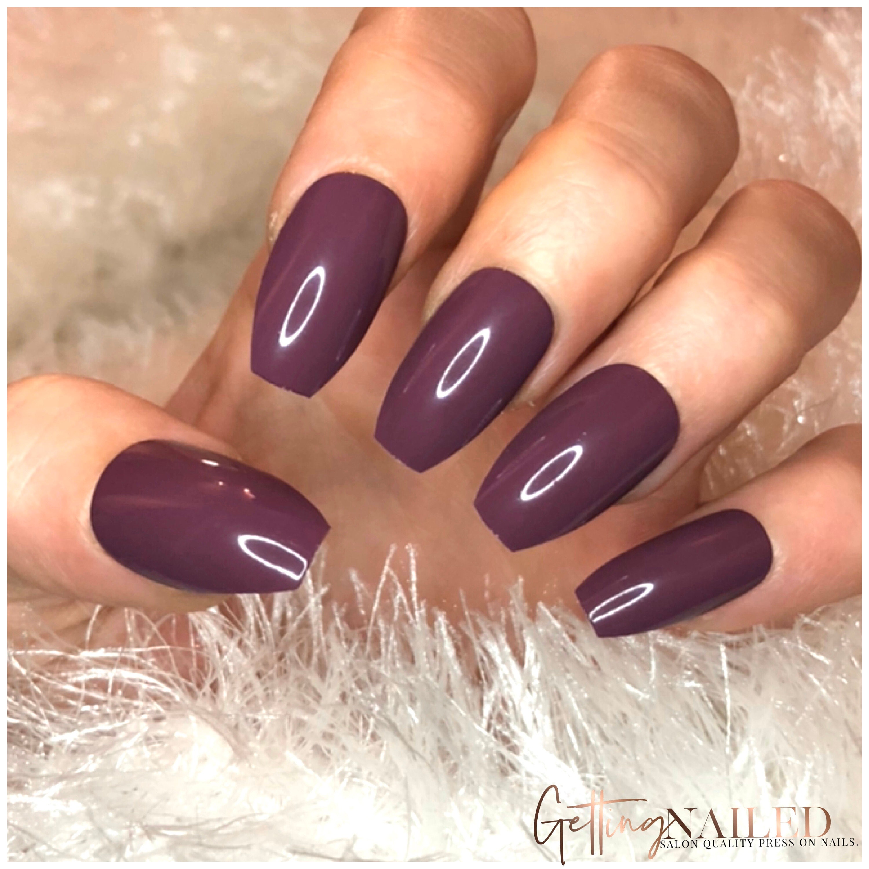 Mocha False Nails Deep Purple Nails Dark Plum False Nails Etsy Hong Kong