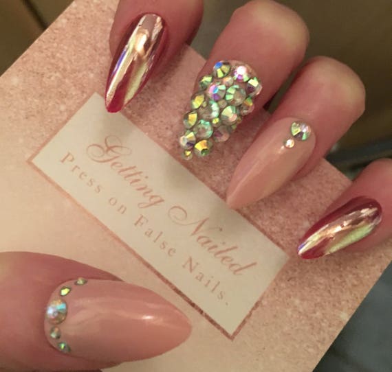 Rose gold nails Chrome nails pink chrome nails stiletto | Etsy