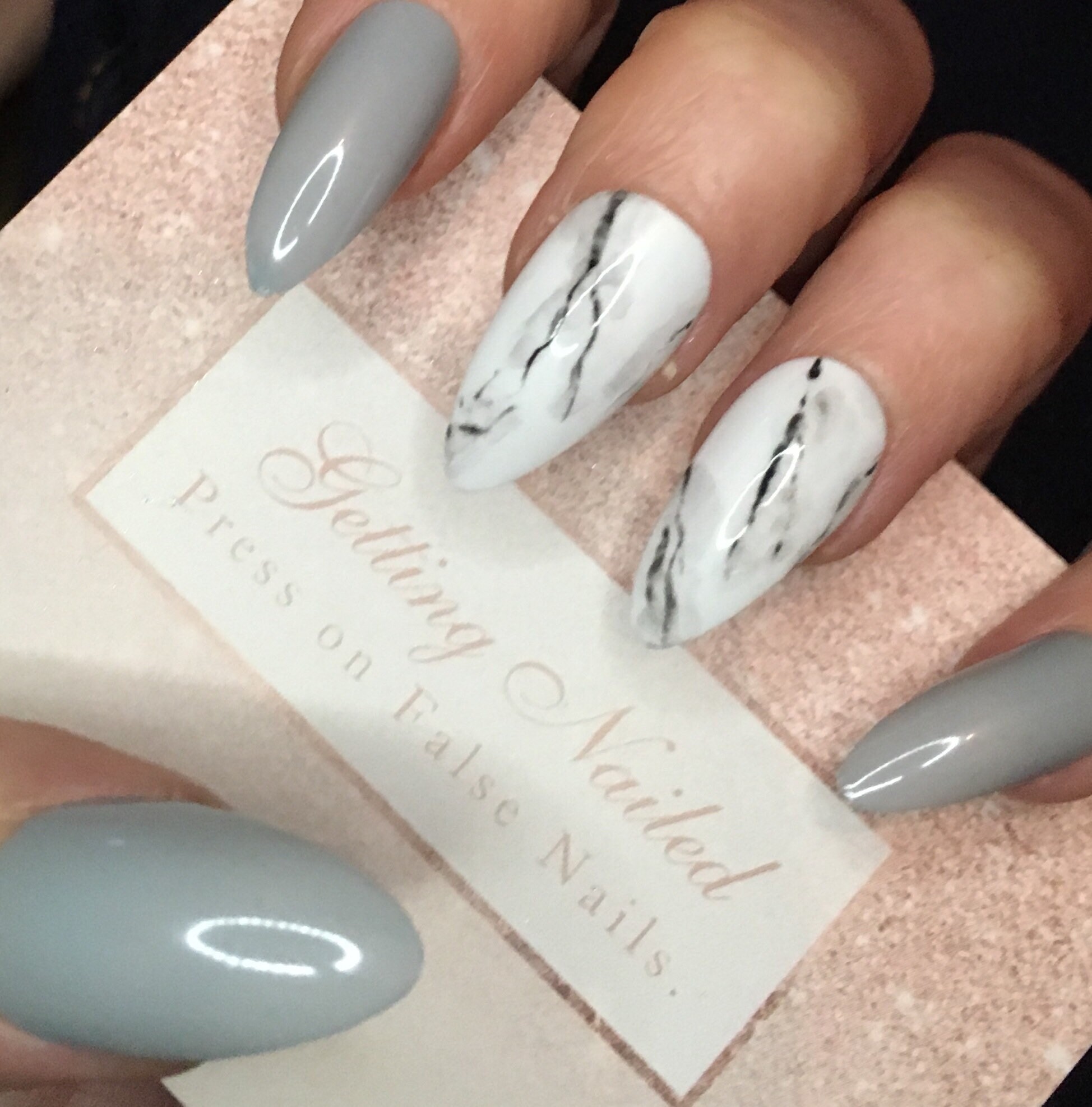 Light grey nails grey marble nails marble fake nails false ...