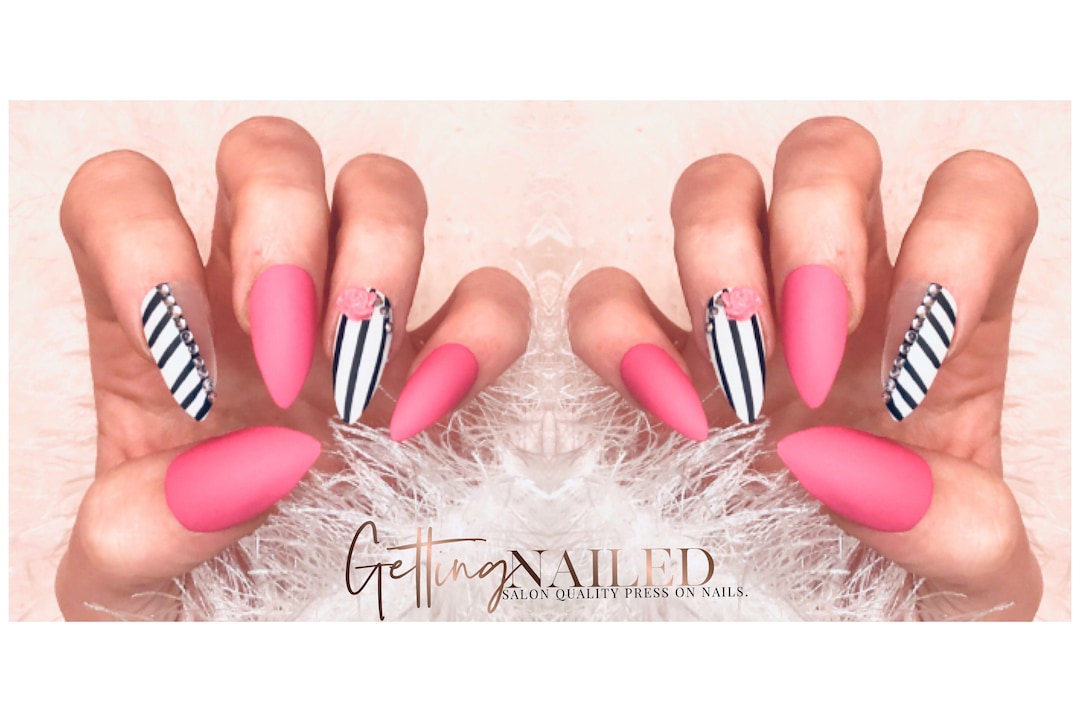 Matte Pink Nails 3d False Nails Gem False Nails False Nail Etsy UK