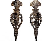 Pair (2) Antique Bronze Art Nouveau Candle Wall Sconces