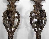 Pair (2) Antique Bronze Art Nouveau Candle Wall Sconces